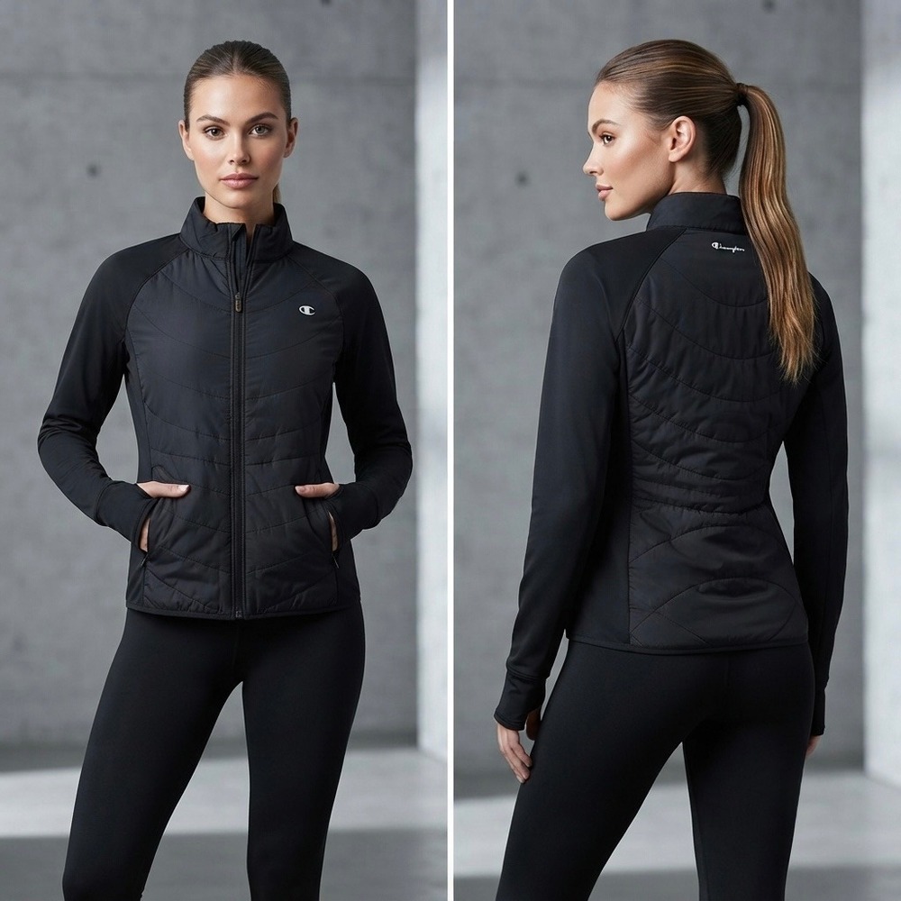 Champion‎ Women's Duofold Hybrid Quilted Jacket Black XL Cold Weather Thumbhole